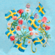 Ceramic Tile - Sweden Flags & Flowers 